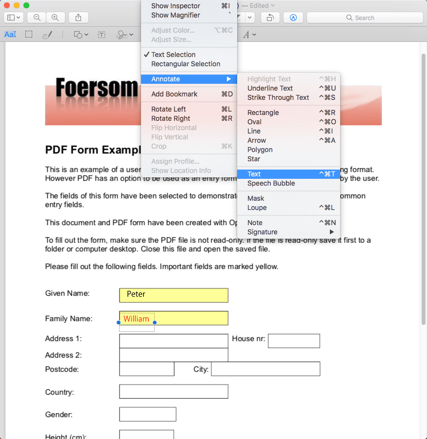 change font size in pdf form mac preview